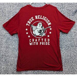 True Religion Shirt Mens M Streetwear Casual Horseshoe Logo Short Sleeve Red